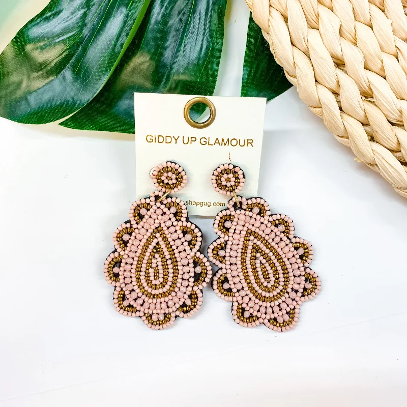 Gold Drop Earrings for Luxurious-Light Up The Night Seed Bead Teardrop Earrings in Blush