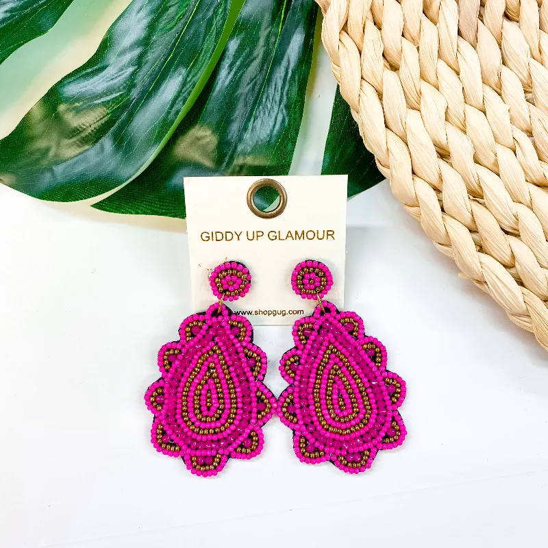 Iolite Drop Earrings for Blue-Light Up The Night Seed Bead Teardrop Earrings in Dark Pink