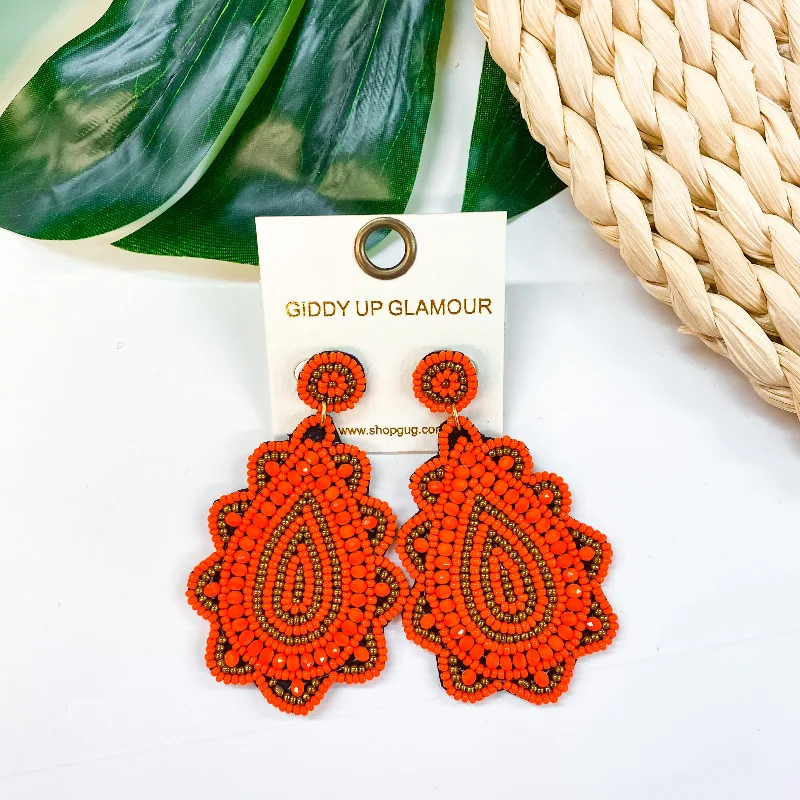 Large Drop Earrings for Statement-Light Up The Night Seed Bead Teardrop Earrings in Orange