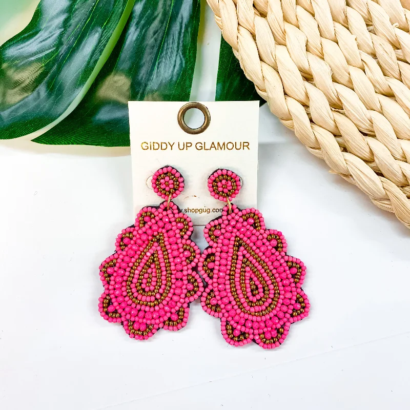 Flower-Shaped Drop Earrings for Delicate-Light Up The Night Seed Bead Teardrop Earrings in Pink