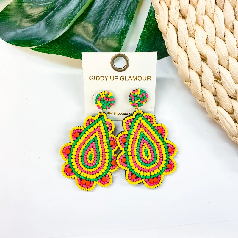 Animal-Print Drop Earrings for Wild-Light Up The Night Seed Bead Teardrop Earrings in Yellow, Pink. and Green