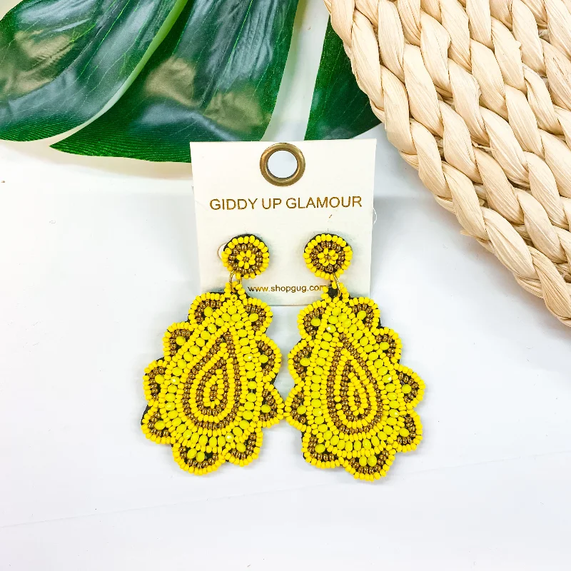 Round Drop Earrings for Traditional-Light Up The Night Seed Bead Teardrop Earrings in Yellow