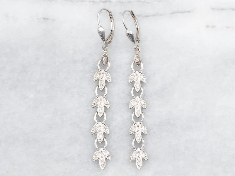 Large Drop Earrings for Statement-Long Botanical Gold Diamond Drop Earrings