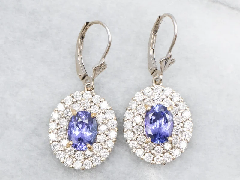 Casual Drop Earrings for Everyday-Luxe Tanzanite and Diamond Halo Drop Earrings