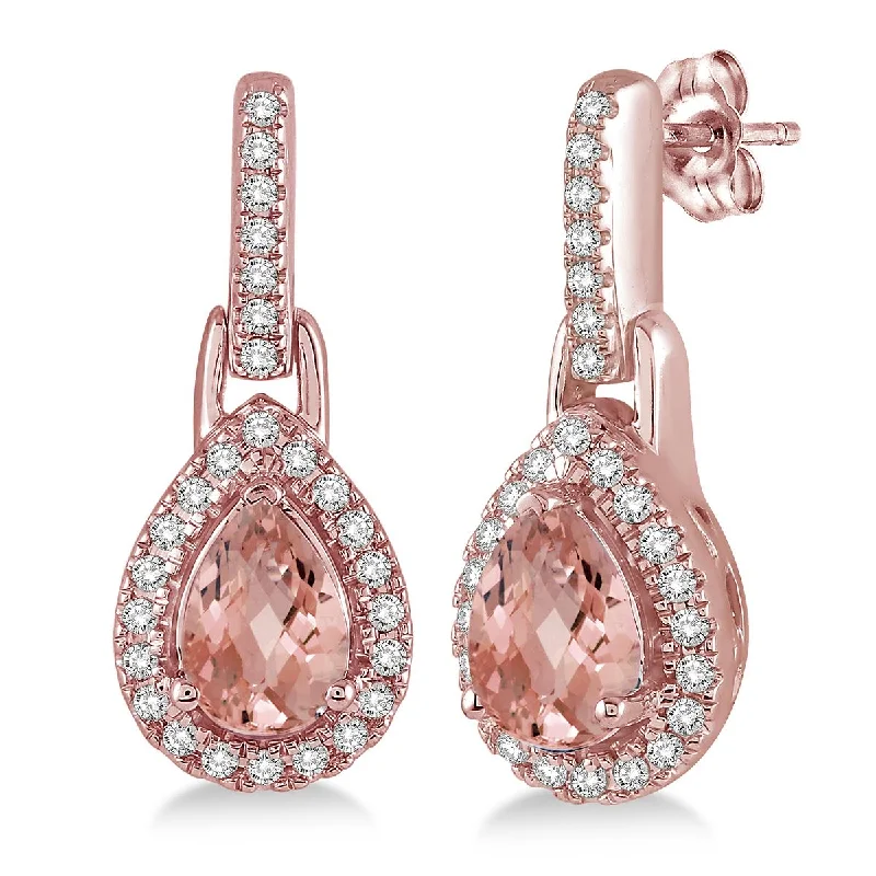 Halo Drop Earrings for Surrounding-Morganite Tear Drop Earrings