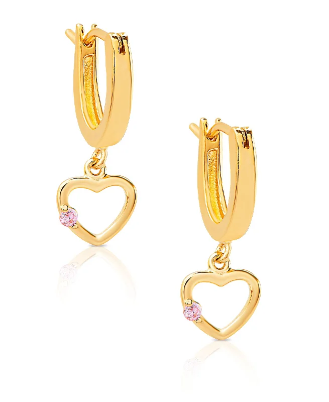 Statement-Making Drop Earrings for Impact-Open Heart Drop Earrings in 18K Gold over Sterling Silver