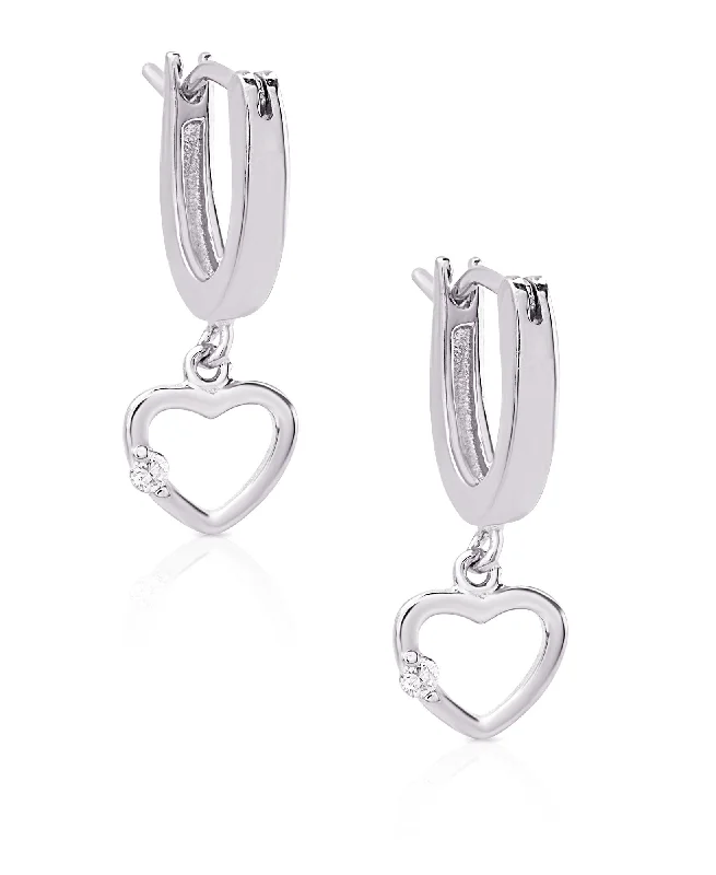 Classic Drop Earrings for Timeless-Open Heart Drop Earrings in Sterling Silver