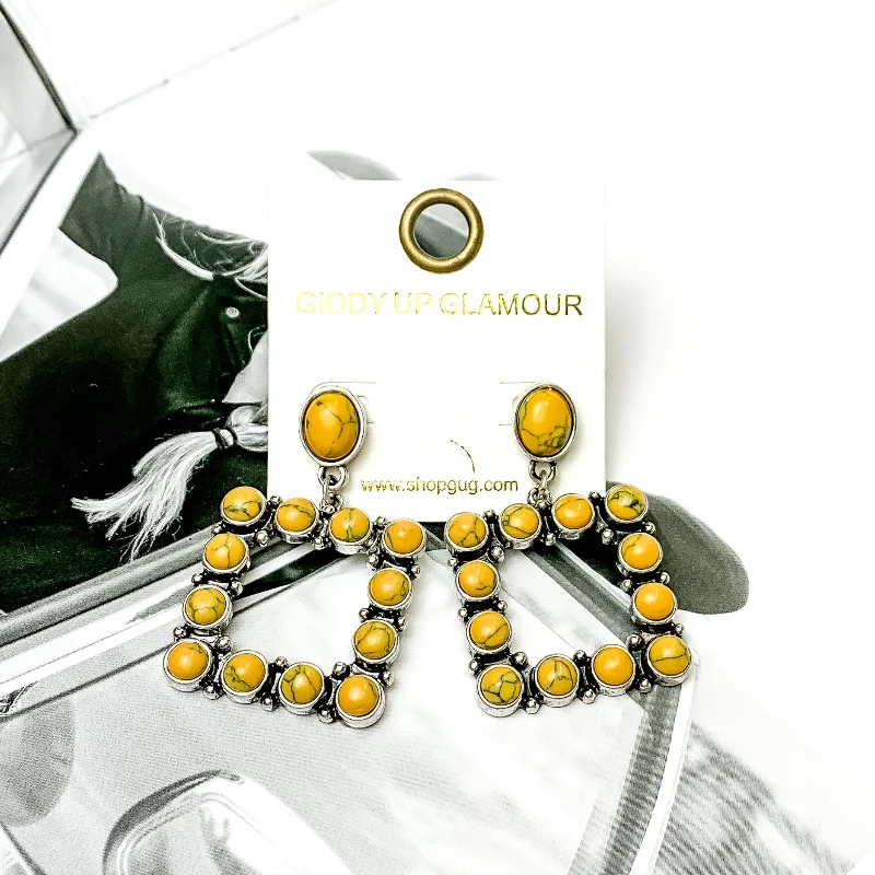 Alexandrite Drop Earrings for Colorful-Open Square Drop Earrings with Mustard Yellow Stones in Silver Tone