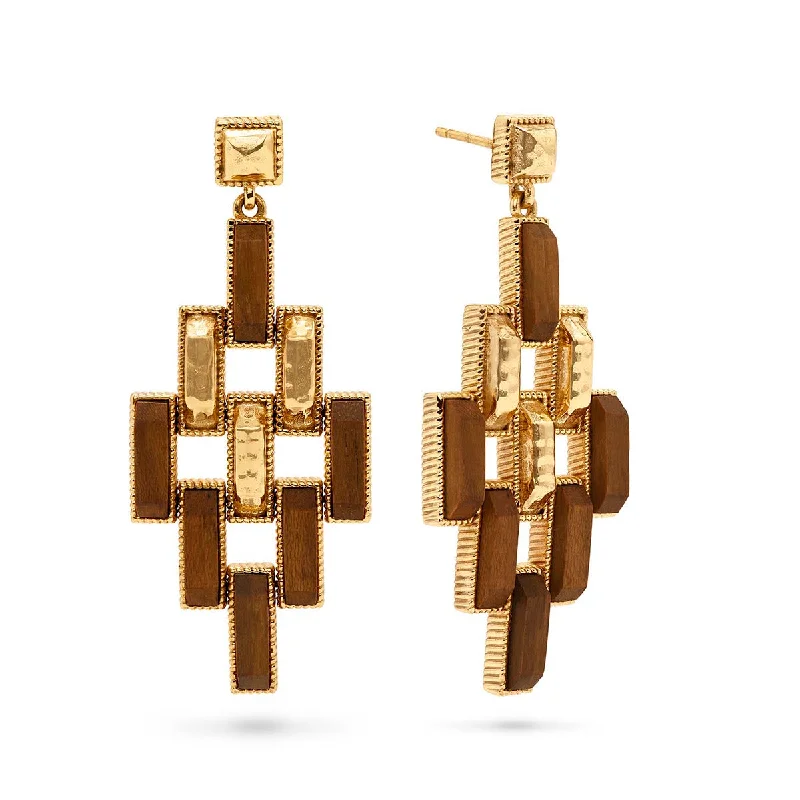 Sophisticated Drop Earrings for Elegant-Pathway Post Drop Earrings - Gold/Teak