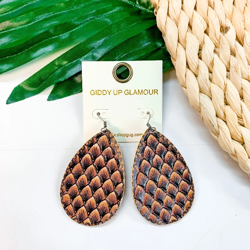 Zircon Drop Earrings for Sparkling-Patterned Leather Teardrop Earrings