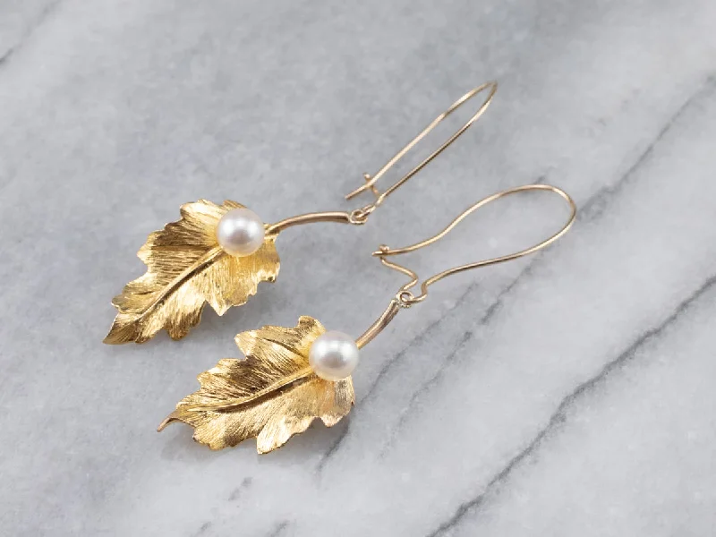 Butterfly-Shaped Drop Earrings for Cute-Pearl Gold Leaf Drop Earrings