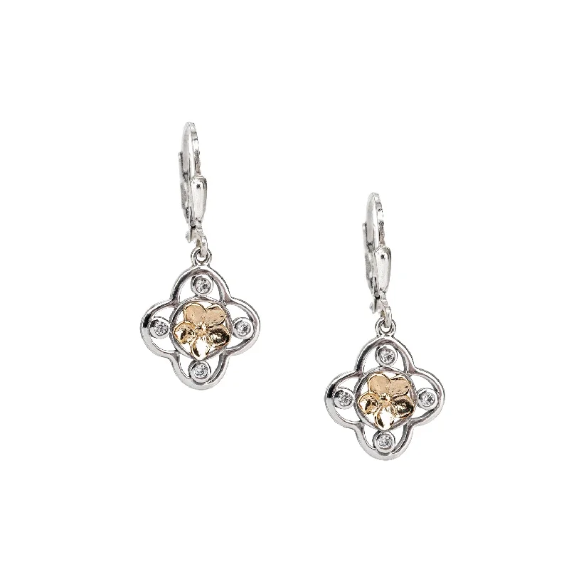 Round Drop Earrings for Traditional-Silver And 10k Gold Forget-Me-Not Leverback Drop Earrings - Cubic Zirconia