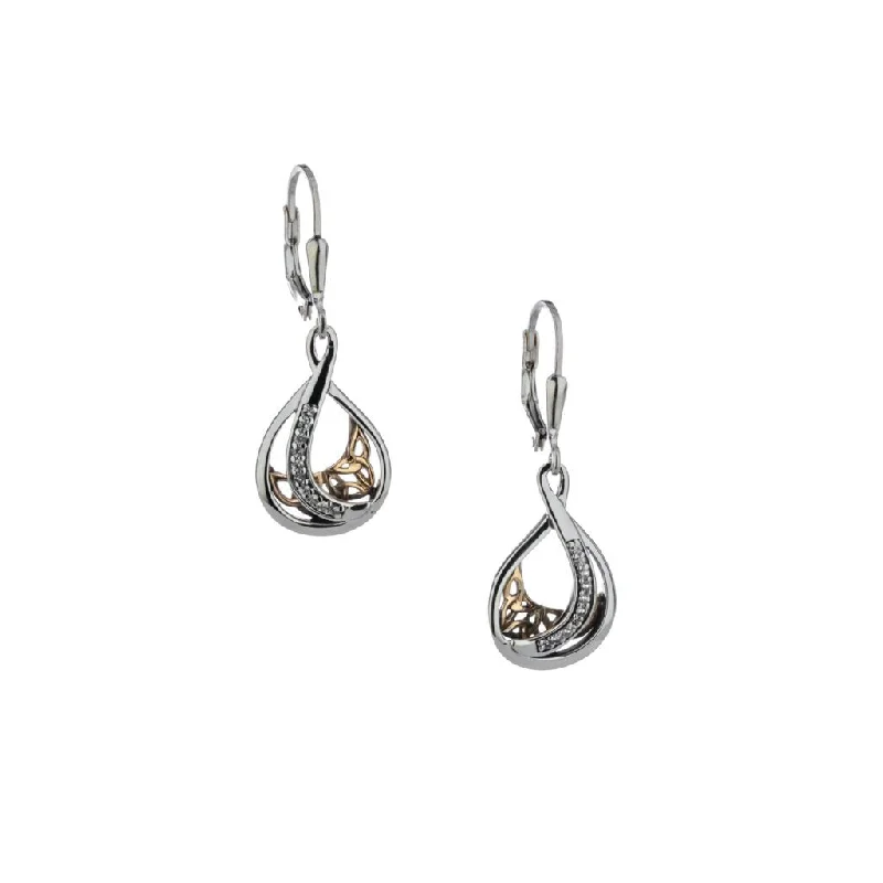 Flower-Shaped Drop Earrings for Delicate-Silver and 10k Gold Trinity Teardrop Earrings-Sapphire