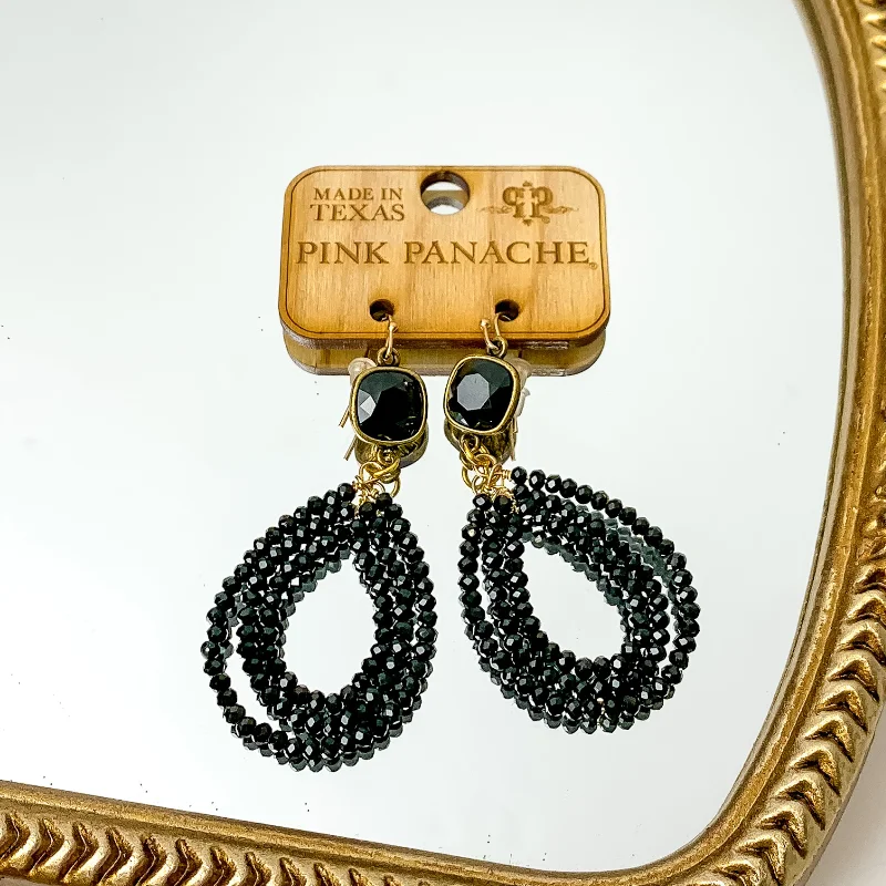 Vintage Drop Earrings for Nostalgic-Pink Panache | Black Cushion Cut Crystal Drop Earrings with Black Beaded Teardrop