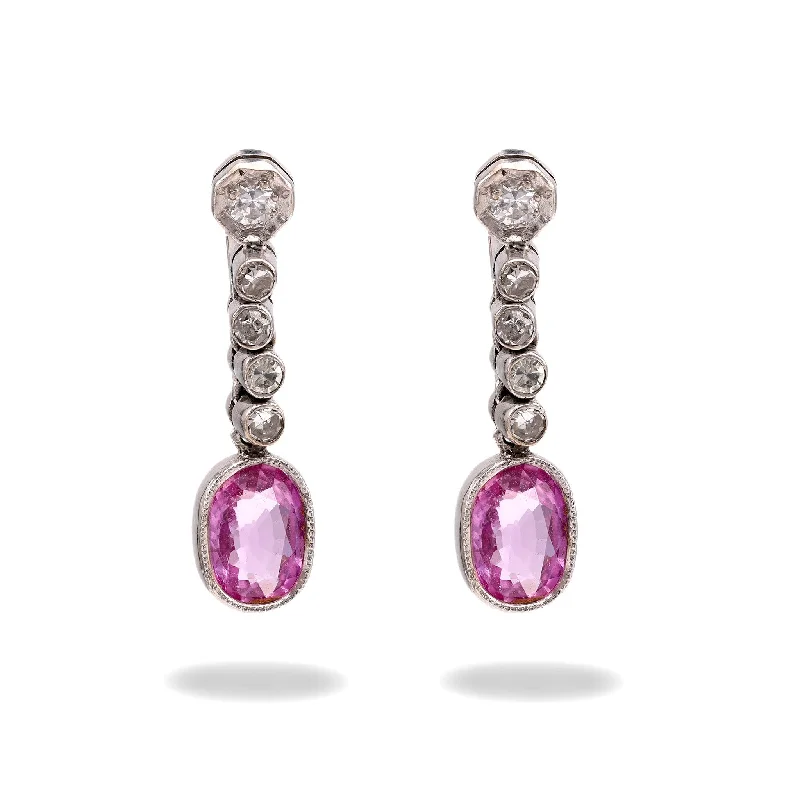 Woven Drop Earrings for Artistic-Pink Sapphire and Diamond Drop Earrings