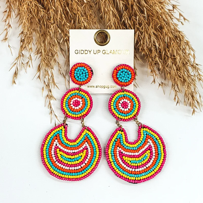 Oval Drop Earrings for Graceful-Pure Perfection Seed Bead 3 Tiered Drop Earrings in Multicolored