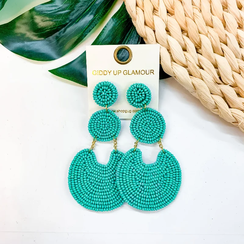 Medium Drop Earrings for Versatile-Pure Perfection Seed Bead 3 Tiered Drop Earrings In Turquoise