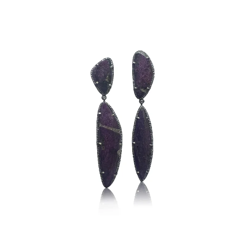 Sphalerite Drop Earrings for Unique-Purpurite Double Drop Earrings