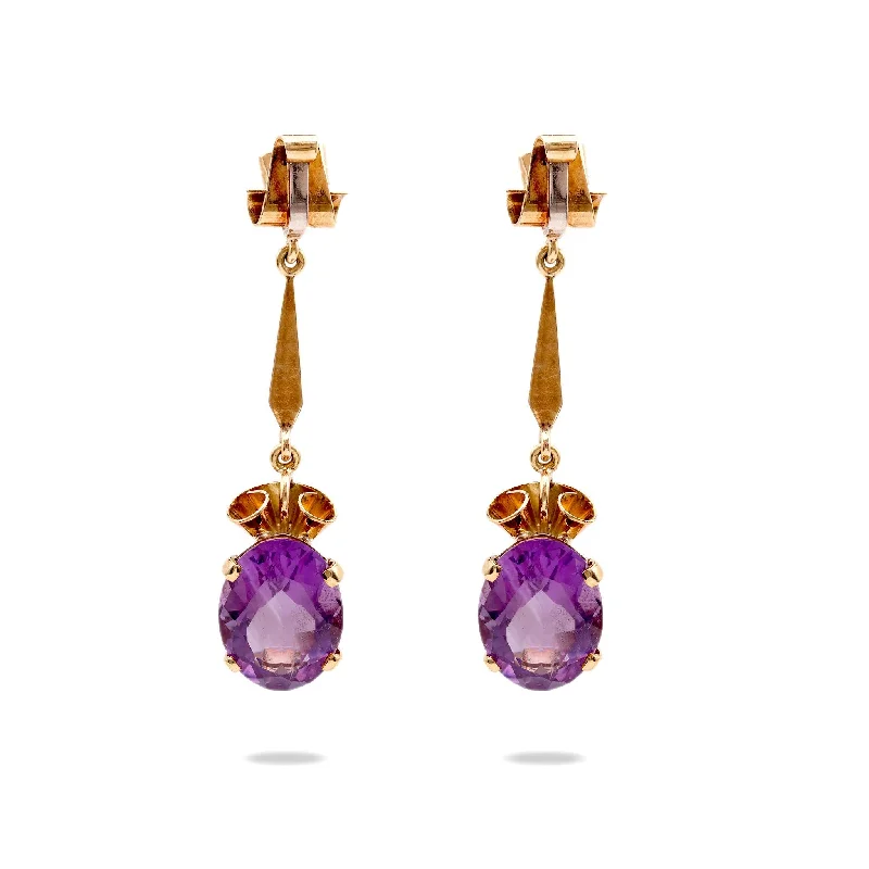 Fashion Drop Earrings for Trendy-Retro 16.4 Carat Amethyst 18K Rose Gold Drop Earrings