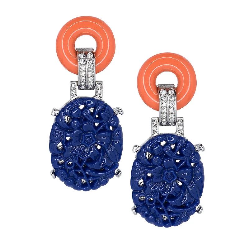 Engraved Drop Earrings for Personal-Carved Lapis Drop Earrings