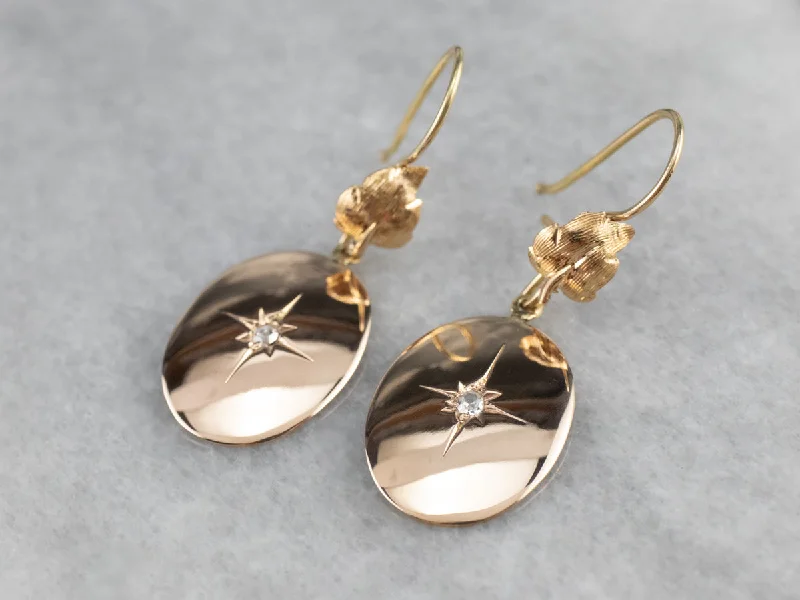 Simple Drop Earrings for Subtle-Rose Cut Diamond Two Tone Gold Drop Earrings