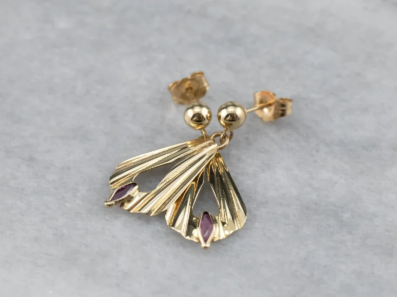 Sapphire Drop Earrings for Sophisticated-Ruby Gold Fan Drop Earrings