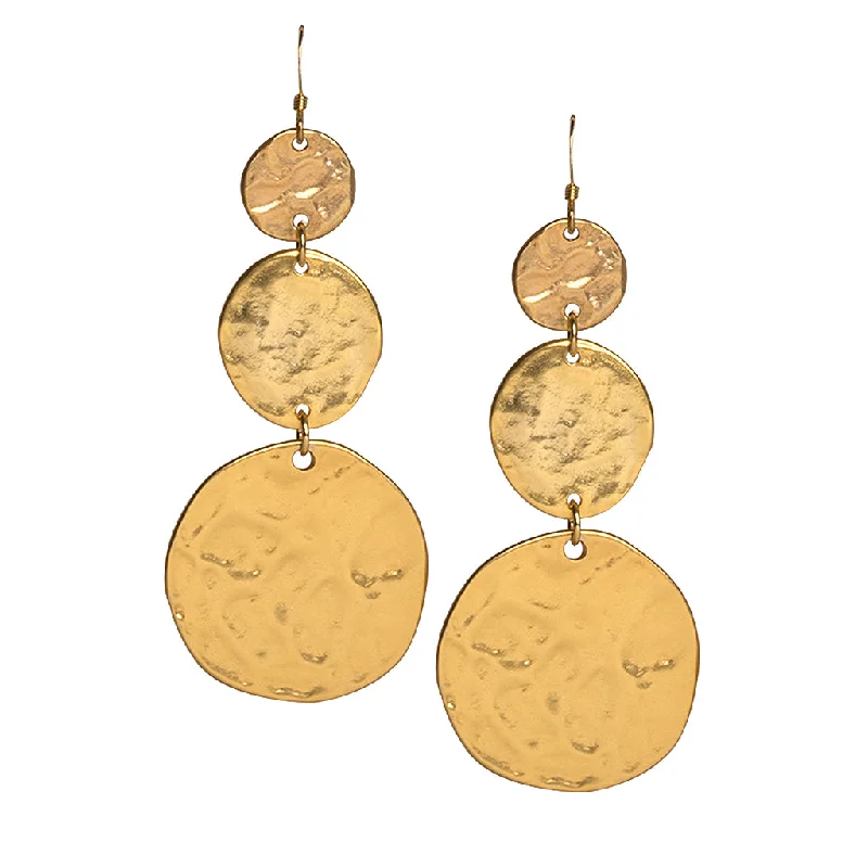 Designer Drop Earrings for High-End-Satin Gold 3 Coin Drop Earrings