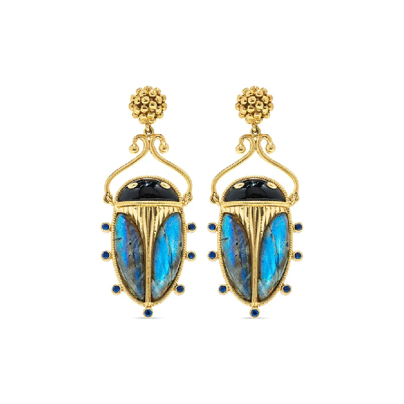 Colorful Drop Earrings for Vivid-Scarab Berry Drop Earrings - Blue Labradorite/Black Agate