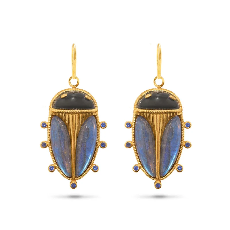 Patterned Drop Earrings for Interest-Scarab Petite Drop Earrings - Blue Labradorite/Black Agate