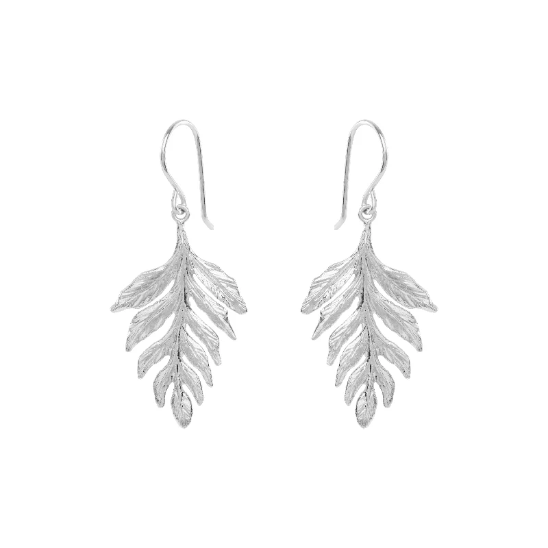 Small Drop Earrings for Delicate-Silver Fern Drop Earrings