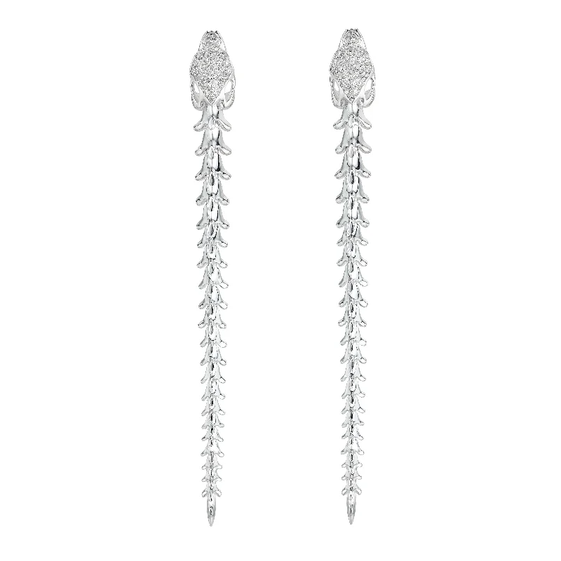 Apatite Drop Earrings for Soft-Serpent's Trace Long Drop Earrings - Silver & Diamond Pavé