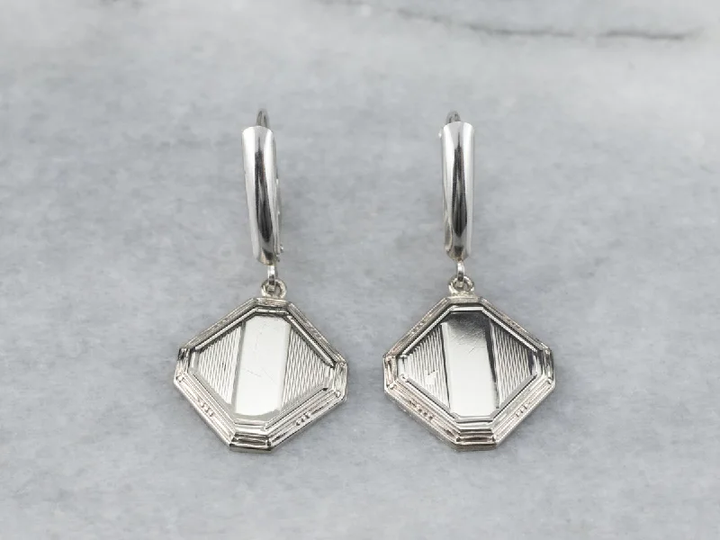 Oval Drop Earrings for Graceful-Square Disk White Gold Drop Earrings