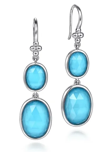 Free-Spirited Drop Earrings for Bohemian-SS 14.03cttw Rock Crystal & Turquoise Fish Wire Drop Earrings by Gabriel