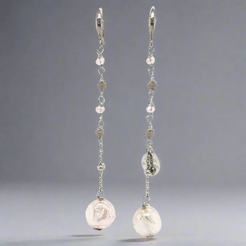 Diamond Drop Earrings for Sparkling-STST Long White Sparkle Shine Murano Glass Drop Earrings