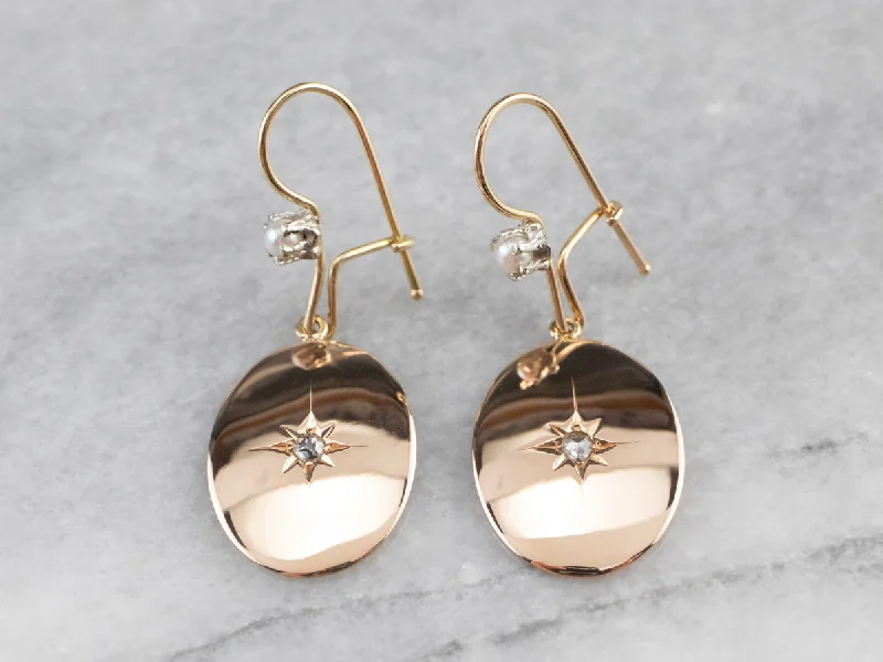 Beach Drop Earrings for Relaxed-Star Diamond Pearl Gold Medal Drop Earrings