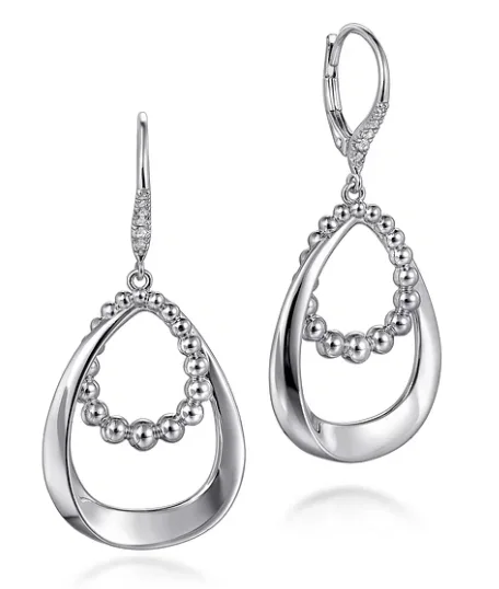 Mysterious Drop Earrings for Intriguing-Sterling Silver 0.12cttw White Sapphire Bujukan Drop Earrings by Gabriel