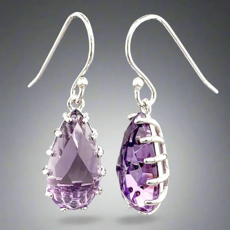 Moonstone Drop Earrings for Dreamy-SS 3.70cttw Amethyst Pear Drop Earrings