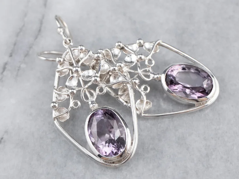 Delicate Drop Earrings for Feminine-Sterling Silver Amethyst Drop Earrings