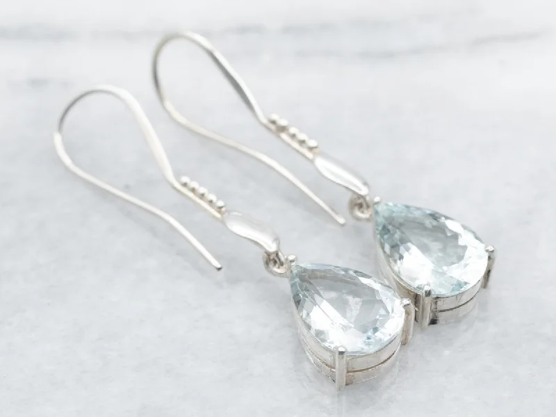 Floral Drop Earrings for Feminine-Sterling Silver Aquamarine Drop Earrings