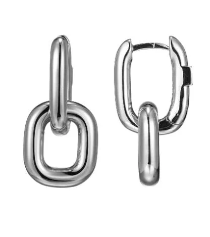 Lightweight Drop Earrings for Comfort-Sterling Silver Square Hoop Drop Earrings by ELLE