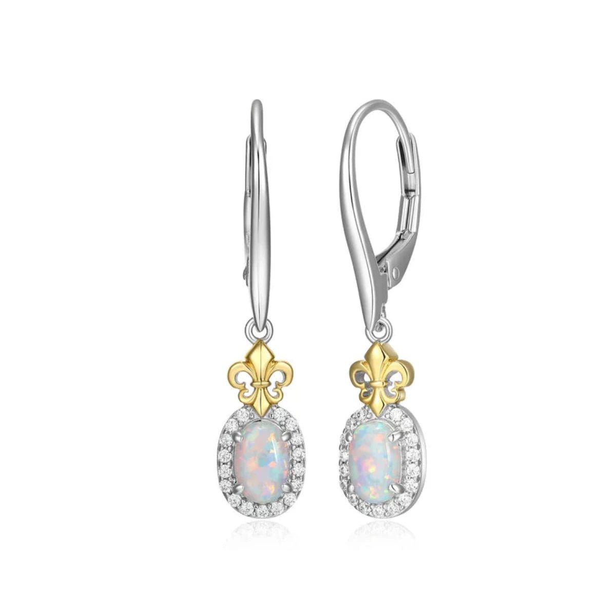 Retro Drop Earrings for Old-School-SS Two-Tone Lab Created Opal Drop Earrings