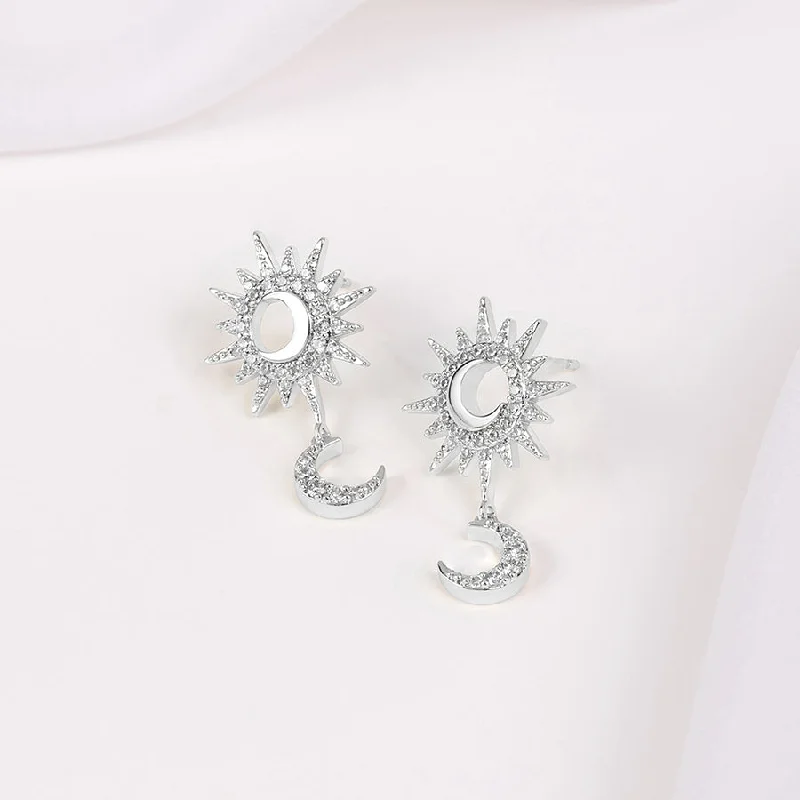 Delicate Drop Earrings for Feminine-Sunlit Crescent Silver Drop Earrings