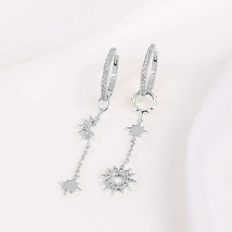 Trendy Drop Earrings for Fashion-Sunlit Nova Silver Drop Earrings