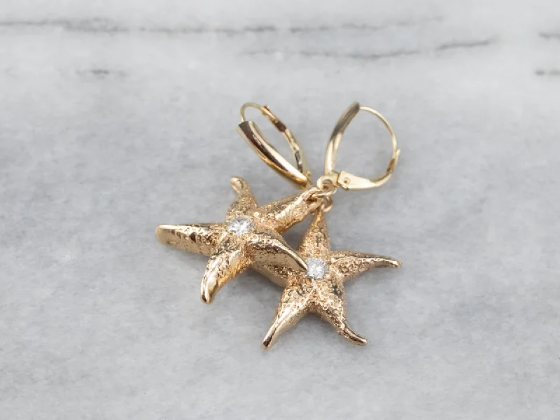 Statement-Making Drop Earrings for Impact-Textured Diamond Starfish Drop Earrings