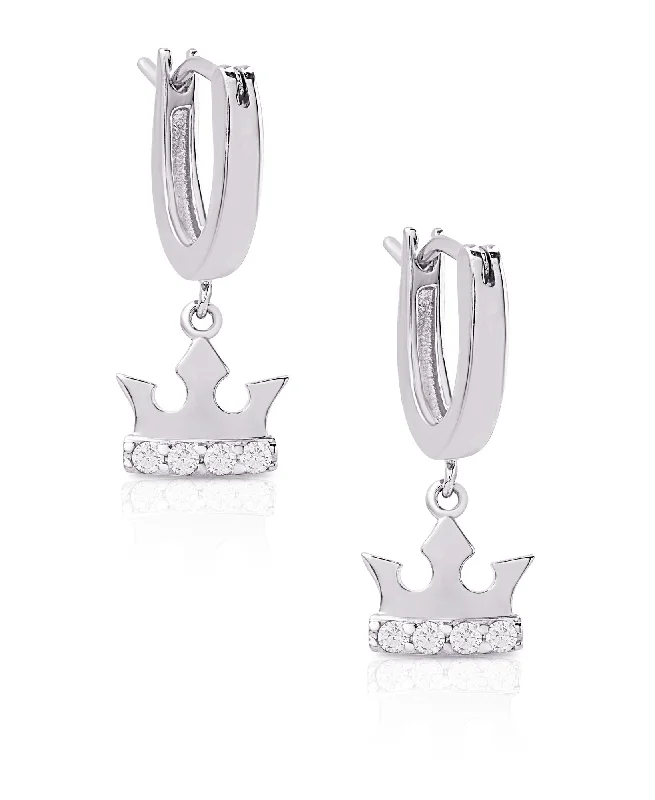 Vintage-Inspired Drop Earrings for Retro-Princess Crown Drop Earrings in Sterling Silver