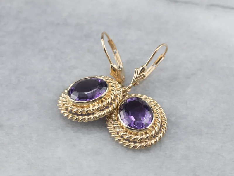 Aquamarine Drop Earrings for Calm-Twisting Gold Amethyst Drop Earrings