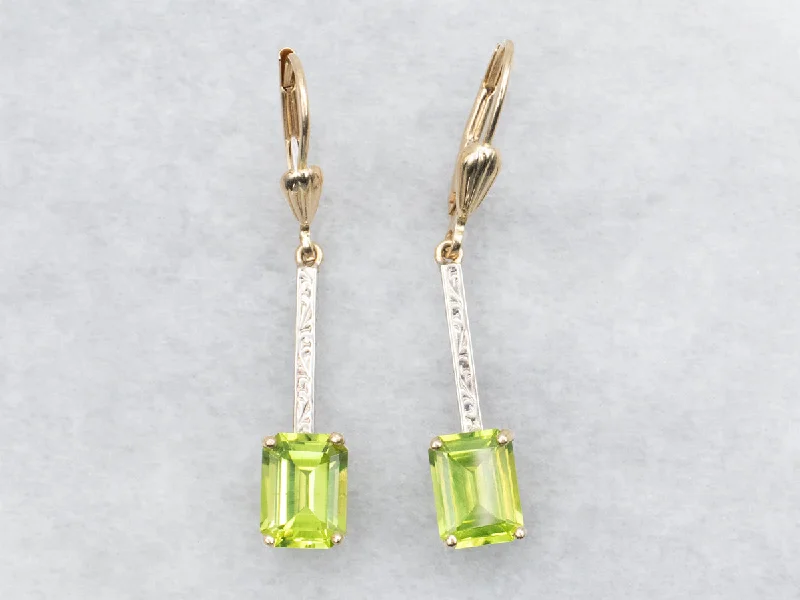 Amber Drop Earrings for Warm-Two Tone Bar Set Peridot Drop Earrings