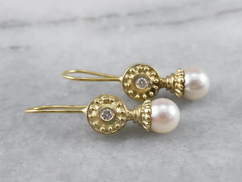 Party Drop Earrings for Glamorous-Vintage Pearl and Diamond Drop Earrings