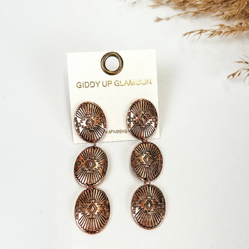 Round Drop Earrings for Traditional-Western Design Concho Drop Earrings in Copper Tone