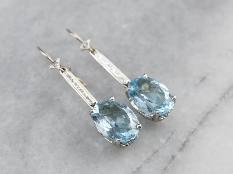 Designer Drop Earrings for High-End-White Gold Blue Topaz and Diamond Drop Earrings